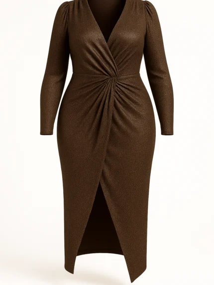 Draped Midi Dress in Elastic Metallic Crepe