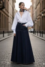 Fustă maxi din denim, cu siluetă evazată - imagine 3